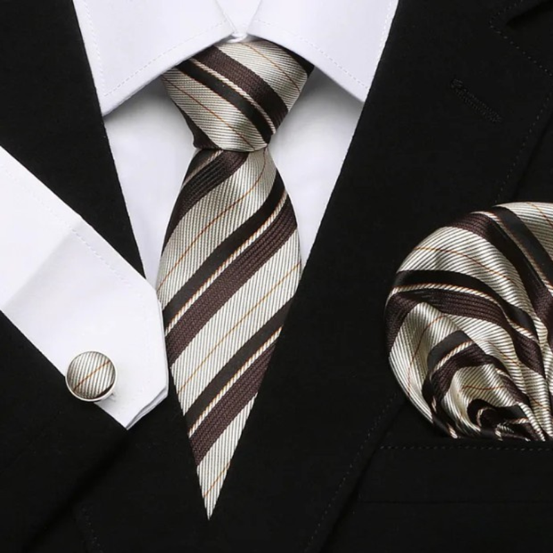 Tie Set, tie pocket square cufflinks set, Striped Tie Set, Striped Tie, silk tie set for men, men striped tie set, men formal accessories set, luxury men tie set