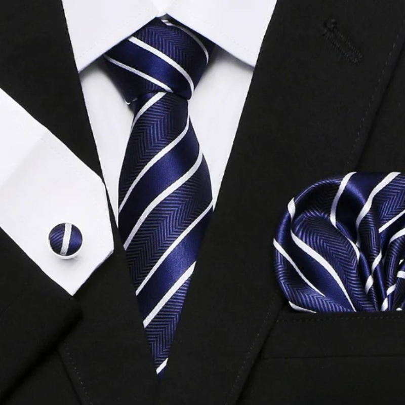 Tie Set, tie pocket square cufflinks set, Striped Tie Set, Striped Tie, silk tie set for men, men striped tie set, men formal accessories set, luxury men tie set