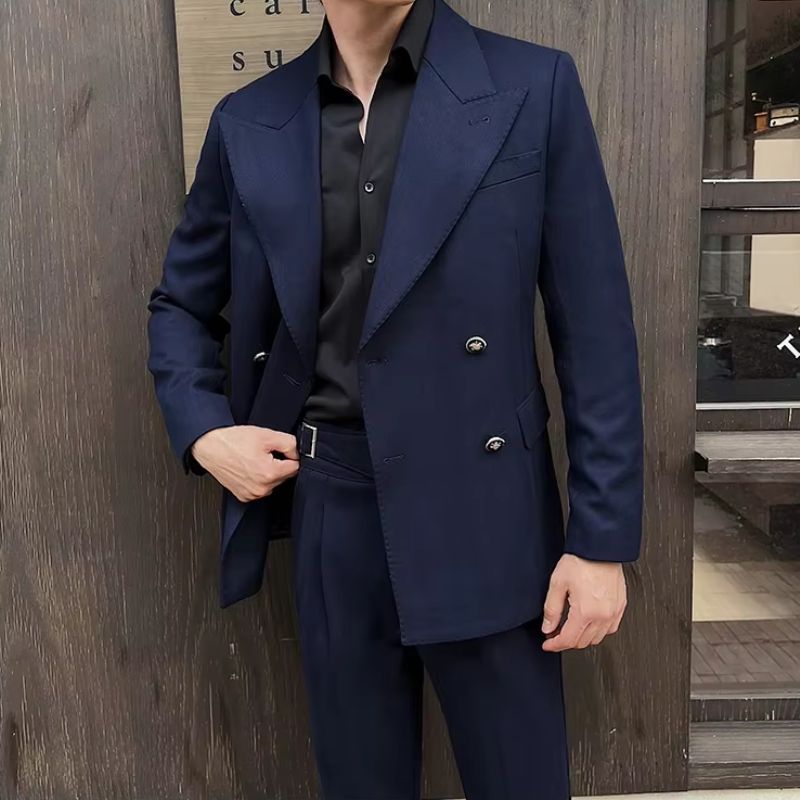 italian double breasted suit, slim fit men’s suit, elegant formal suit, premium italian suit, luxury two piece suit
