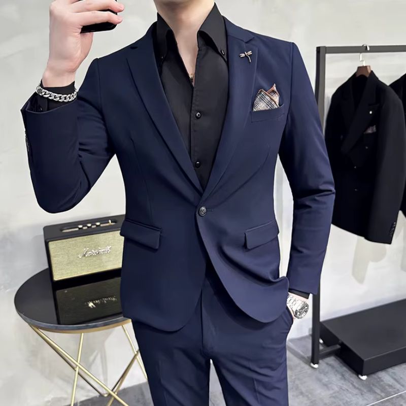 plain two piece suit, slim fit men’s suit, elegant formal suit, classic men’s suit, modern men’s suit