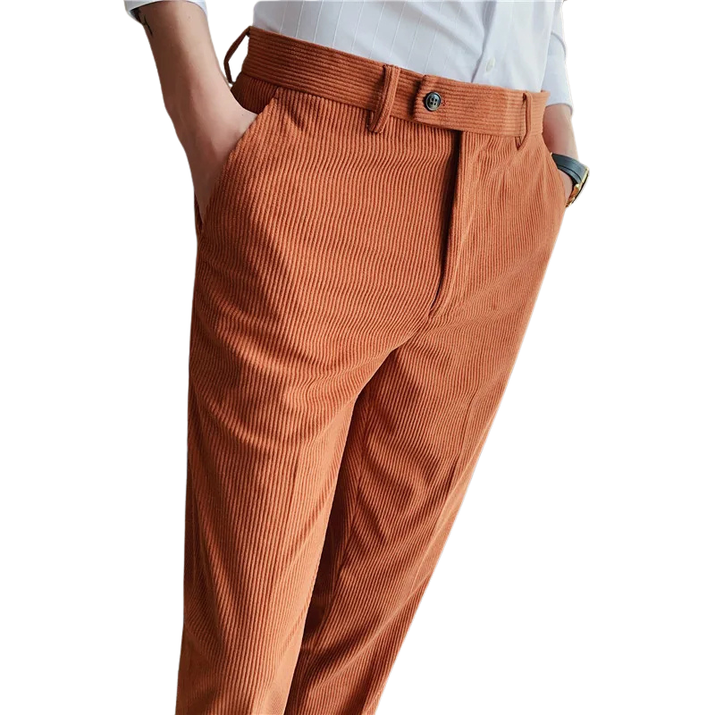 men's tailored trousers, men's corduroy pants, suede style pants, men's dress pants, elegant men's fashion