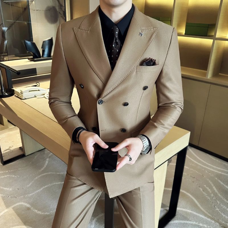 double-breasted suit, slim fit men’s suit, smart casual suit, formal men’s outfit, Maximus suit