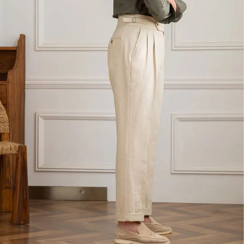 Men’s Cotton & Linen Tailored Trousers Slim Toscana Maximus