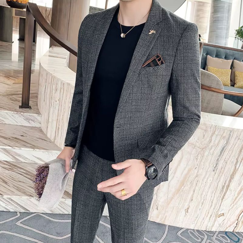 vintage checkered suit, slim fit men’s suit, retro men’s outfit, formal check suit, Maximus men’s fashion