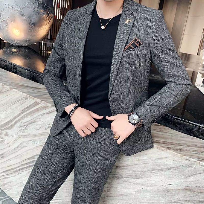 vintage checkered suit, slim fit men’s suit, retro men’s outfit, formal check suit, Maximus men’s fashion