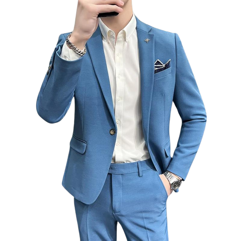 slim casual two piece suit, elegant casual men’s suit, modern men’s suit, slim fit suit for men, smart casual two piece suit