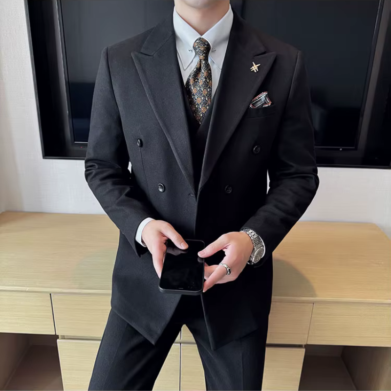 suit, Plain Suit, men’s suit, Men's Double-Breasted Suit, Men's Double-Breasted Plain Suit, double-breasted suit