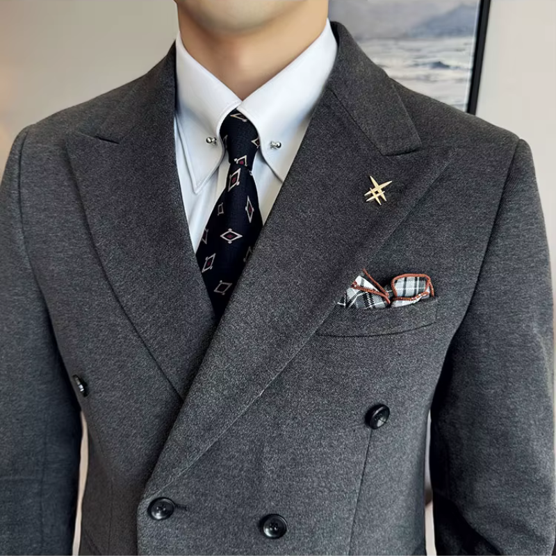 suit, Plain Suit, men’s suit, Men's Double-Breasted Suit, Men's Double-Breasted Plain Suit, double-breasted suit