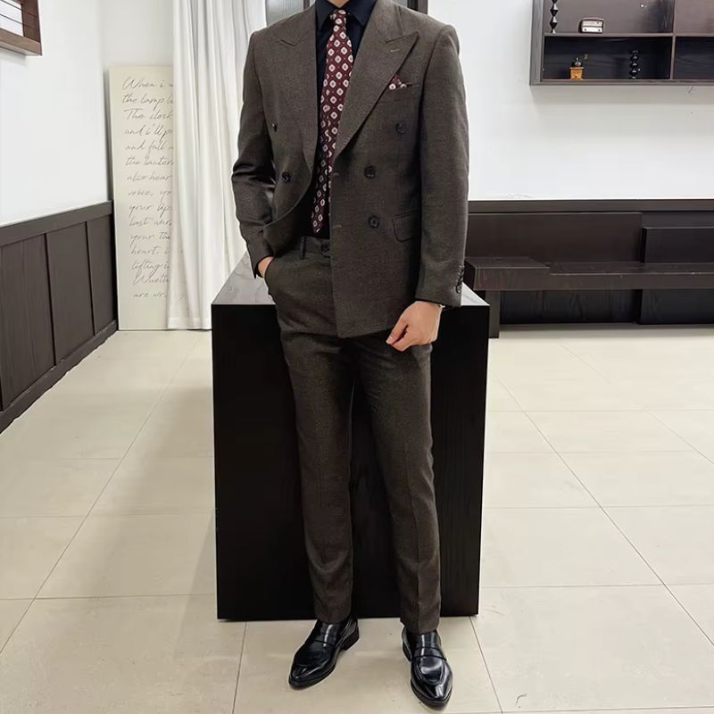 luxury slim fit suit, double breasted two piece suit, elegant men’s suit, formal slim fit suit, modern men’s suit