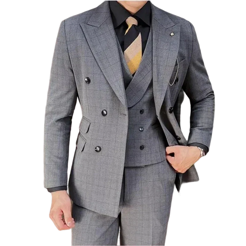 suit, Plaid Suit, men’s suit, Men’s Plaid Suit, Men's Plaid Suit, Men's Double-Breasted Suit, Men's Double-Breasted Plaid Suit, double-breasted suit