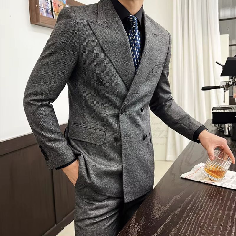 luxury slim fit suit, double breasted two piece suit, elegant men’s suit, formal slim fit suit, modern men’s suit