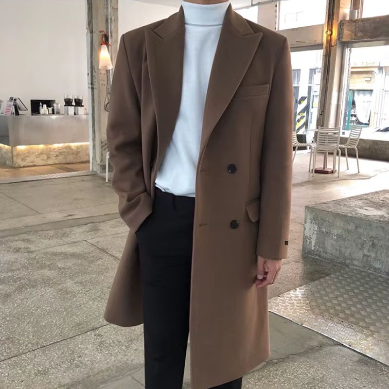 Double breasted men’s overcoat, long men’s coat, smart casual men’s coat, winter overcoat men, elegant men’s outerwear