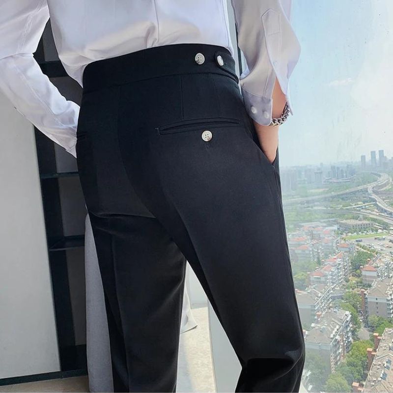 men’s premium tailored trousers, slim fit dress trousers, formal men’s pants, men’s suit trousers, adjustable waist trousers