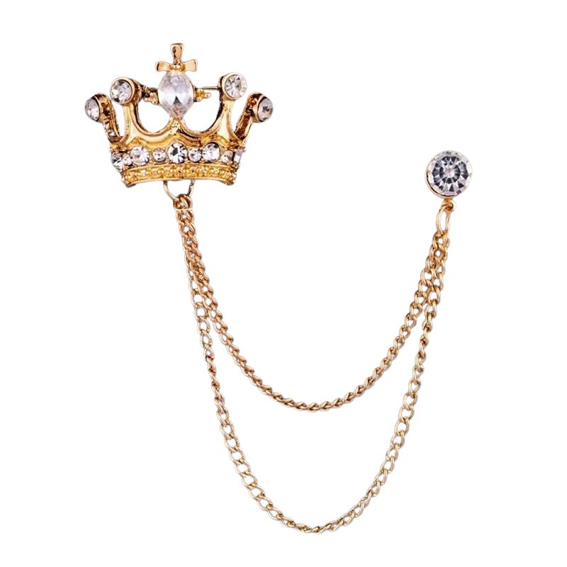 suit chain brooch, suit brooch, men’s suit brooch, men suit brooch, men formal accessories, luxury lapel pin, crown lapel pin, brooch