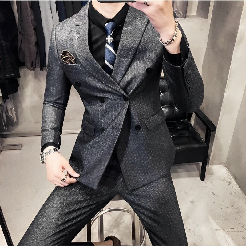 suit, striped suit, men’s suit, Men's Striped Suit, Men's Striped Double-Breasted Suit, Men's Slim Striped Suit, Men's Slim Striped Double-Breasted Suit, Men's Double-Breasted Suit, double-breasted suit