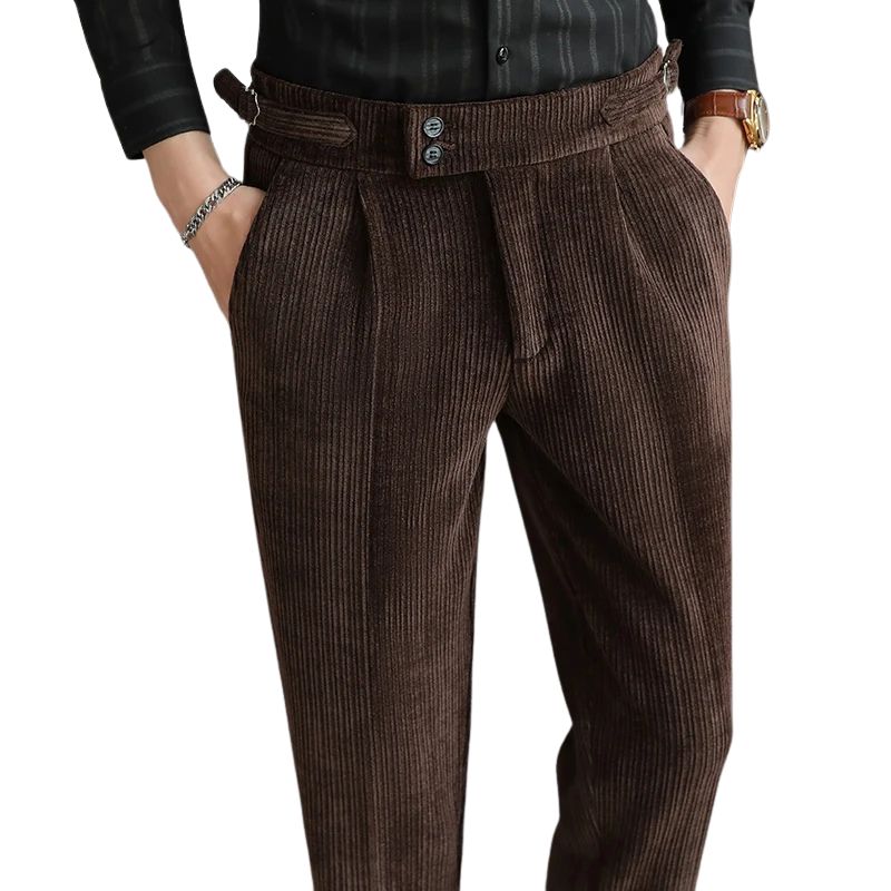 men’s ribbed tailored trousers, ribbed dress pants for men, men’s tailored pants, smart casual men’s trousers, modern tailored trousers