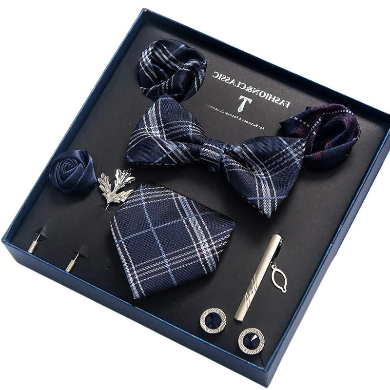 deluxe men’s tie set, luxury men accessories set, gentlemen gift box set, formal tie and bow tie set, maximus men accessories