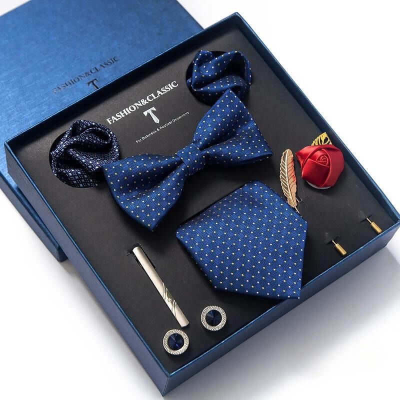 deluxe men’s tie set, luxury men accessories set, gentlemen gift box set, formal tie and bow tie set, maximus men accessories