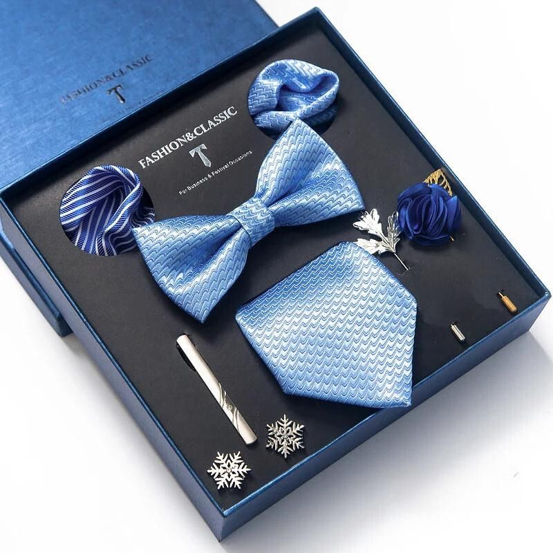 deluxe men’s tie set, luxury men accessories set, gentlemen gift box set, formal tie and bow tie set, maximus men accessories