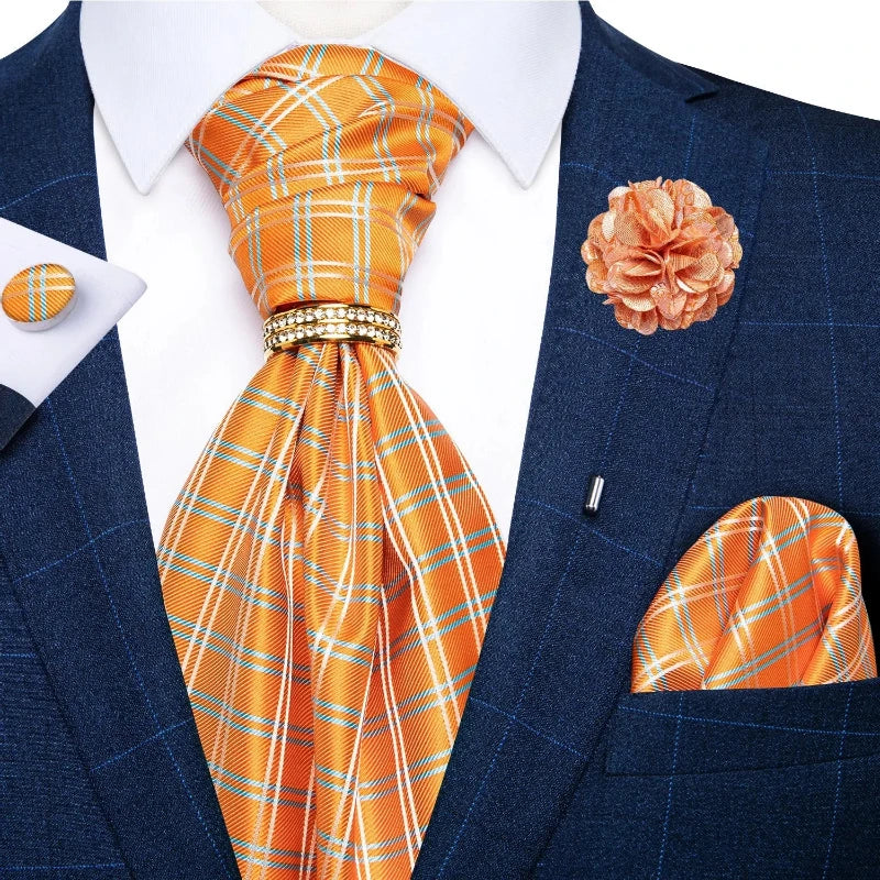 Tie Set, Tie, silk ascot set, patterned ascot tie, men’s wedding accessories, men’s formal accessories, men’s ascot tie, Maximus ascot tie, luxury ascot tie, ascot tie set, Ascot Tie