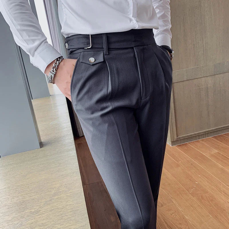 men’s premium tailored trousers, slim fit dress trousers, formal men’s pants, men’s suit trousers, adjustable waist trousers