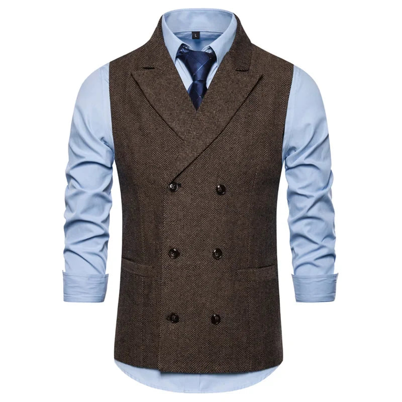 men’s vintage waistcoat, double-breasted waistcoat, formal men’s vest, plaid waistcoat, men’s suit waistcoat