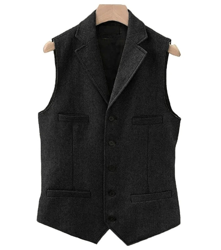 Colete Masculino de Lã com Lapela, Colete de Lã, Colete Masculino de Lapela