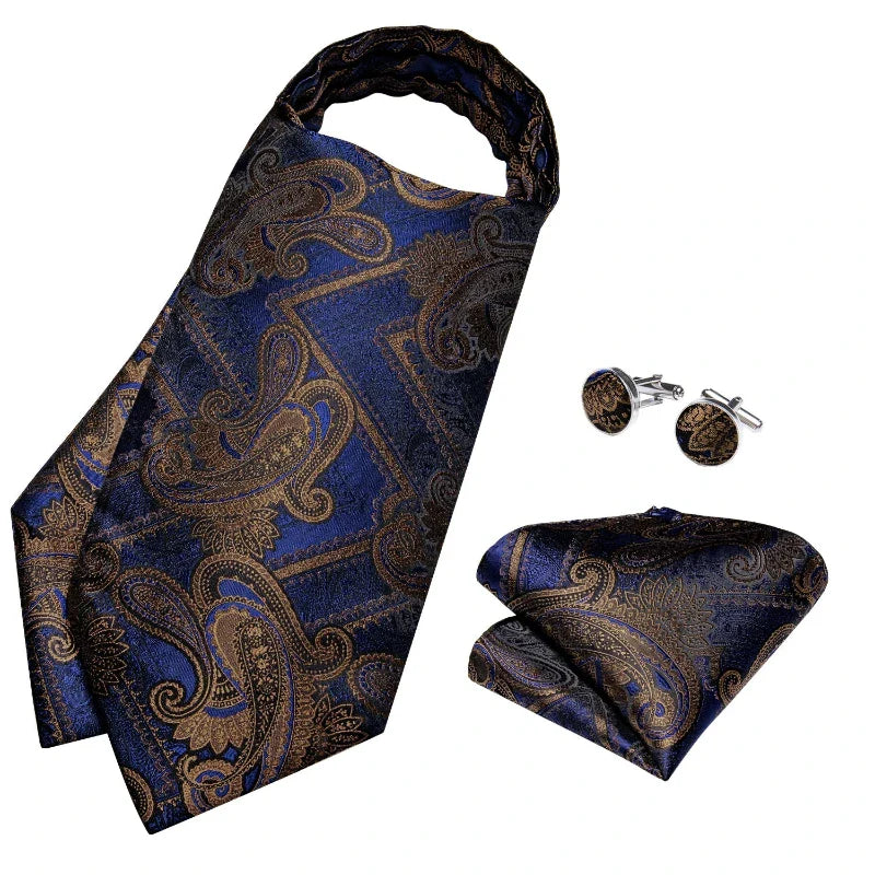 Tie Set, Tie, silk ascot set, patterned ascot tie, men’s wedding accessories, men’s formal accessories, men’s ascot tie, Maximus ascot tie, luxury ascot tie, ascot tie set, Ascot Tie