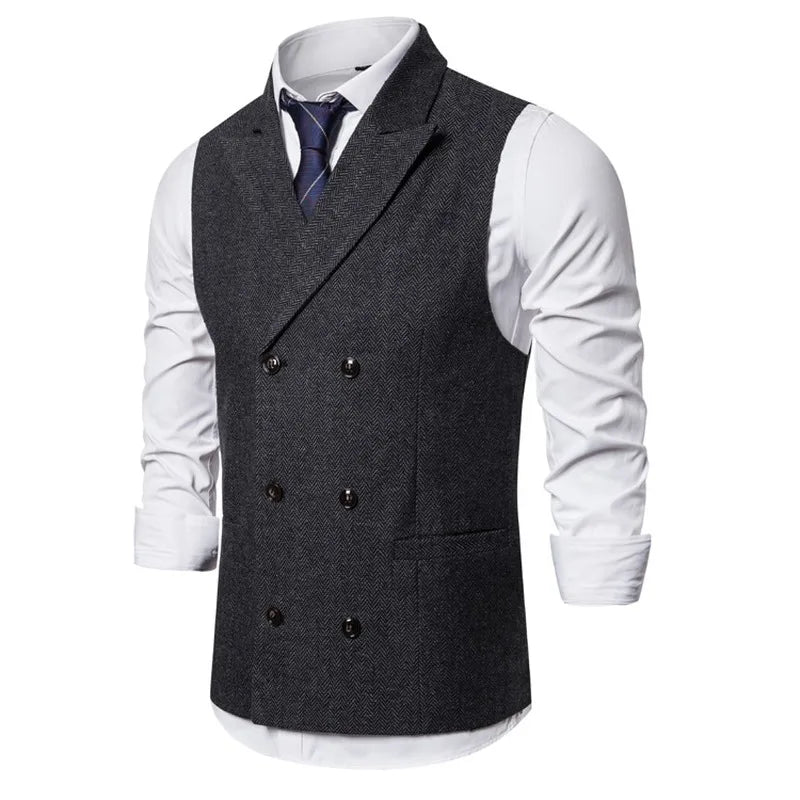men’s vintage waistcoat, double-breasted waistcoat, formal men’s vest, plaid waistcoat, men’s suit waistcoat