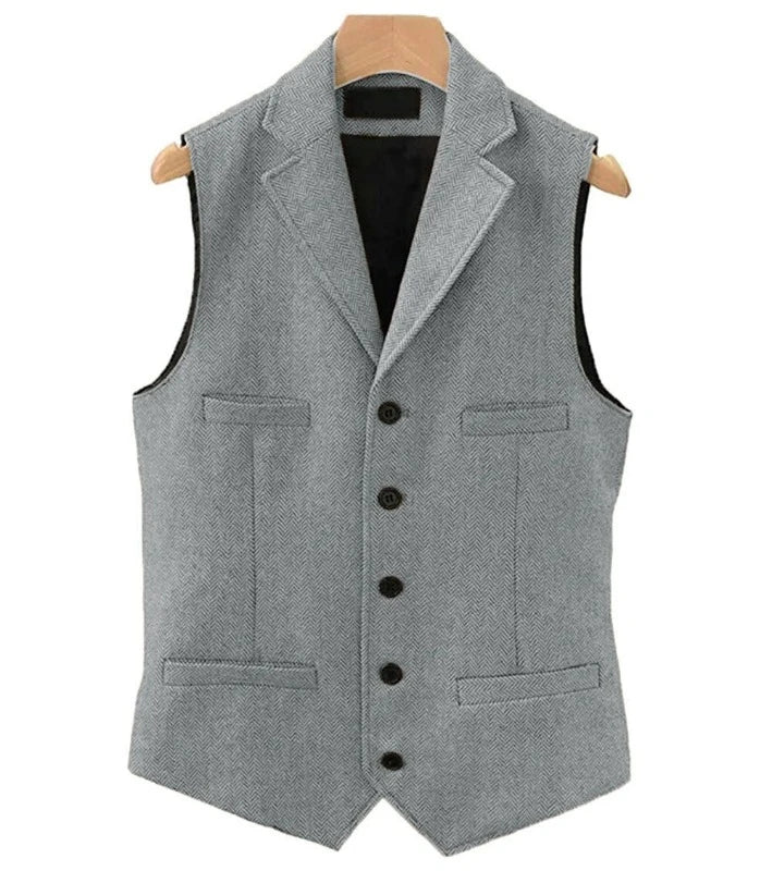 Colete Masculino de Lã com Lapela, Colete de Lã, Colete Masculino de Lapela