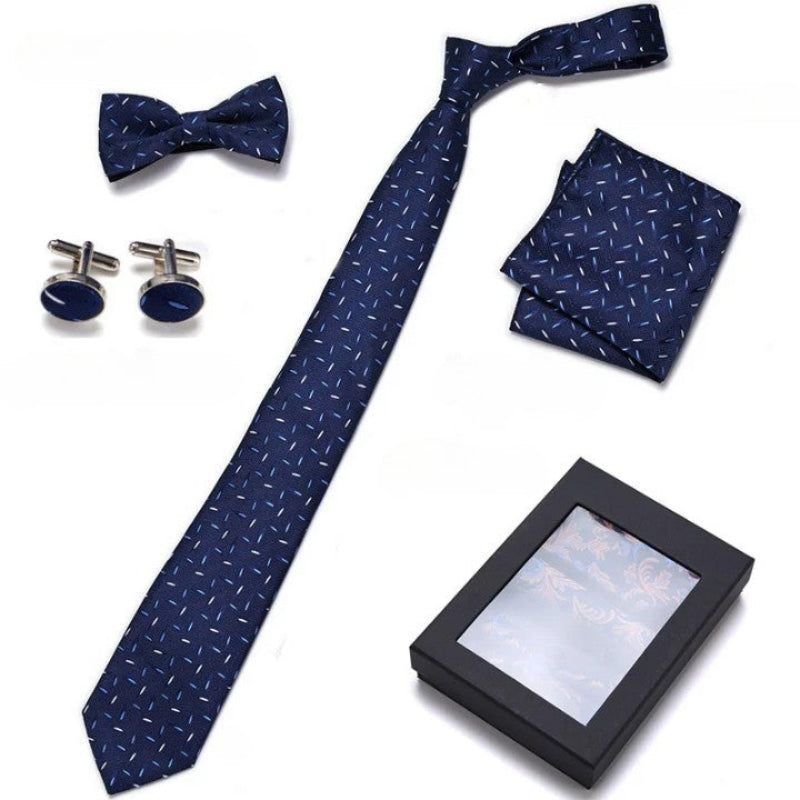 Tie Set, tie and bow tie set, silk tie set for men, Premium Tie Set, Premium Patterned Tie Set, patterned tie set, Patterned Tie, men’s premium accessory set, men’s patterned tie set, maximus men accessories, formal men gift box