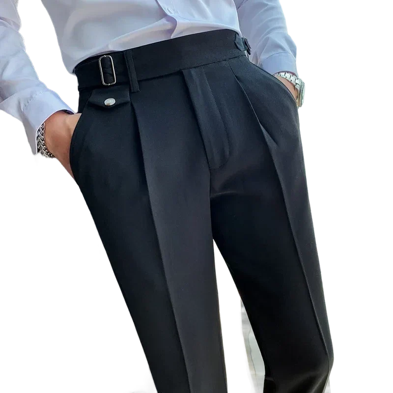 men’s premium tailored trousers, slim fit dress trousers, formal men’s pants, men’s suit trousers, adjustable waist trousers
