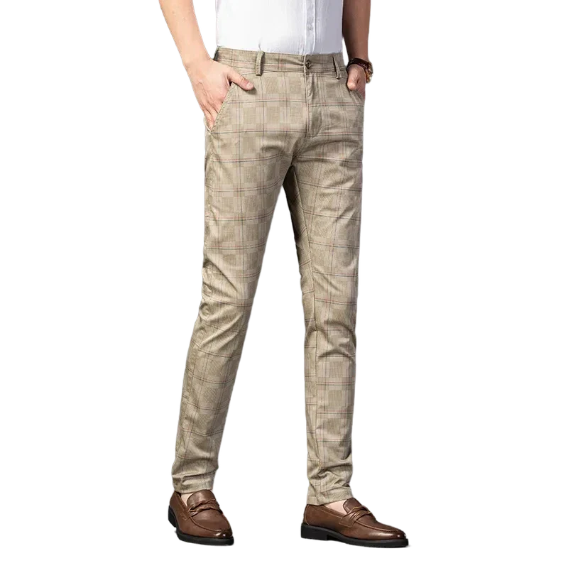 men’s checkered dress trousers, slim fit men’s pants, smart casual trousers, men’s tailored trousers, formal men’s pants