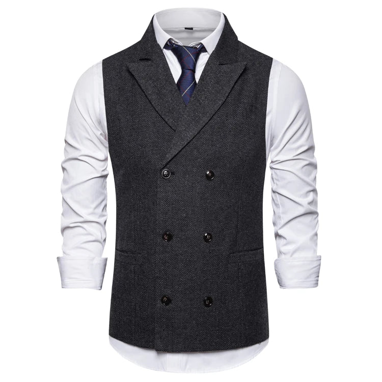 men’s vintage waistcoat, double-breasted waistcoat, formal men’s vest, plaid waistcoat, men’s suit waistcoat