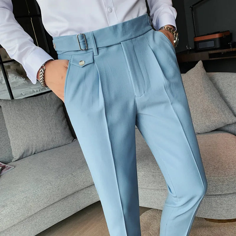 men’s premium tailored trousers, slim fit dress trousers, formal men’s pants, men’s suit trousers, adjustable waist trousers