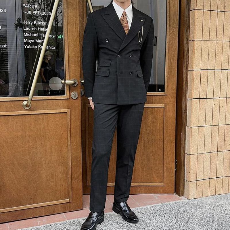 suit, Plaid Suit, men’s suit, Men’s Plaid Suit, Men's Plaid Suit, Men's Double-Breasted Suit, Men's Double-Breasted Plaid Suit, double-breasted suit