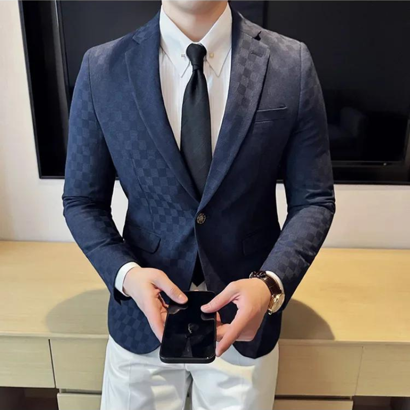 men's checkered blazer, check pattern blazer, Maximus men's blazer, smart casual blazer, one-button blazer