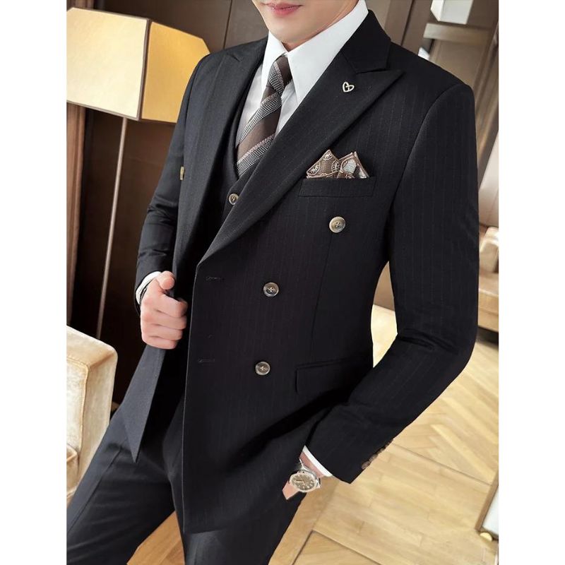 suit, Pinstriped Suit, men’s suit, Men's Luxury Double-Breasted Pinstriped Suit, Men's Double-Breasted Pinstriped Suit, Men's Double-Breasted Suit, Double-Breasted Pinstriped Suit