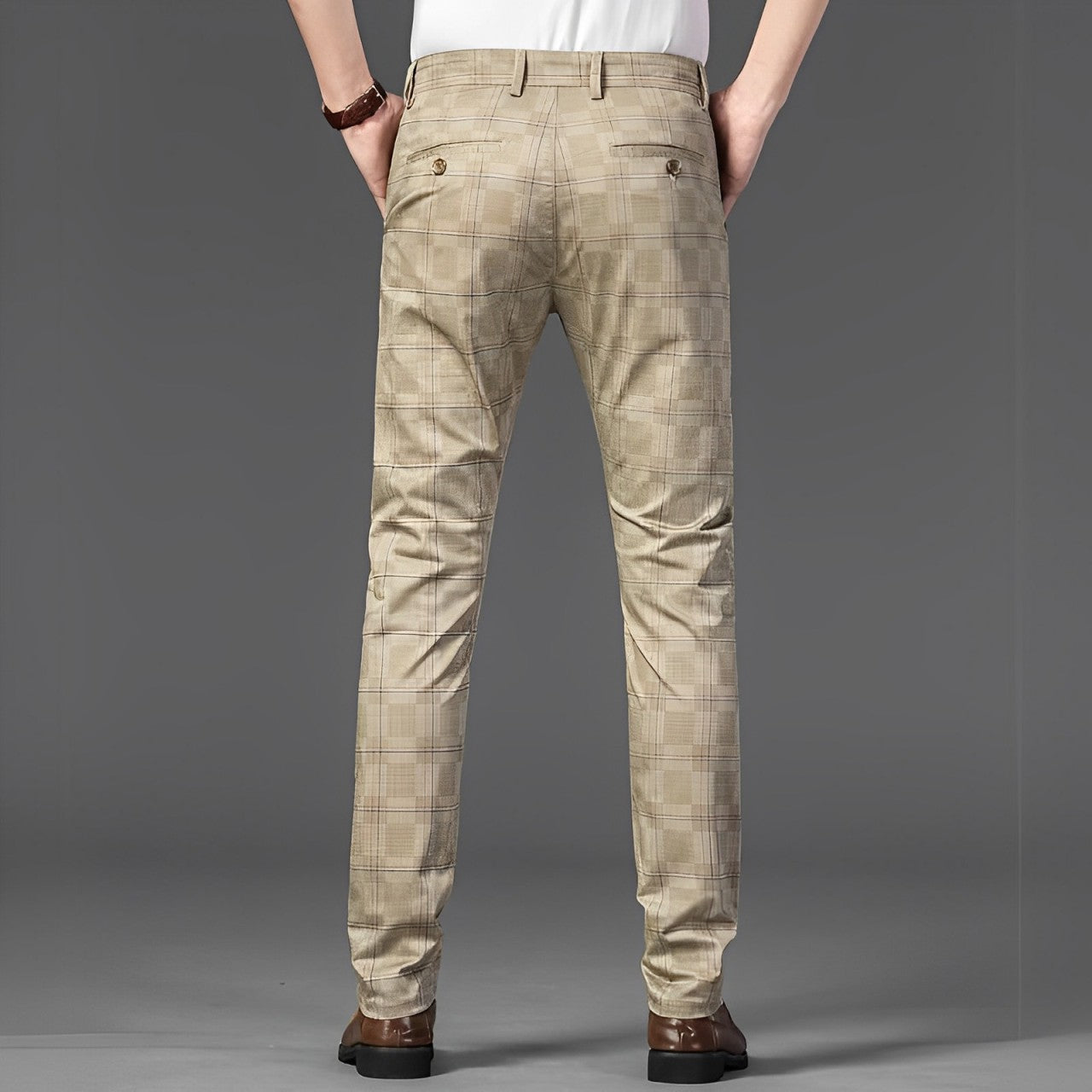 men’s checkered dress trousers, slim fit men’s pants, smart casual trousers, men’s tailored trousers, formal men’s pants