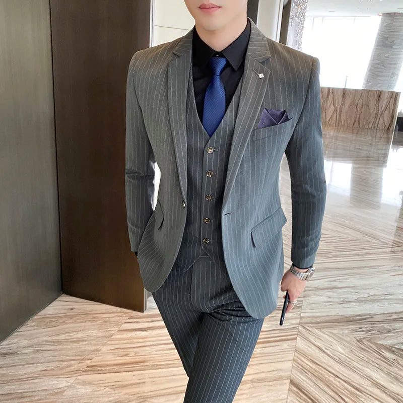 men’s suit, suit, Men’s Pinstripe Suit, Pinstripe Suit, Men’s Black Pinstripe Suit, dark gray pinstripe suit