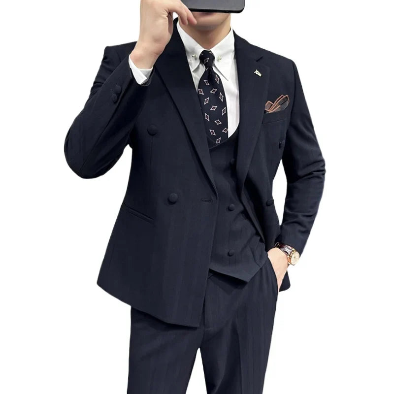 suit, striped suit, men’s suit, Men’s Striped Suit, Men's Striped Suit, Men's Double-Breasted Suit, Men's Double-Breasted Striped Suit, Men's Classic Striped Suit, Men's Classic Double-Breasted Striped Suit, double-breasted suit, Classic Striped Suit