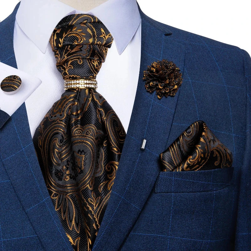 Tie Set, Tie, silk ascot set, patterned ascot tie, men’s wedding accessories, men’s formal accessories, men’s ascot tie, Maximus ascot tie, luxury ascot tie, ascot tie set, Ascot Tie