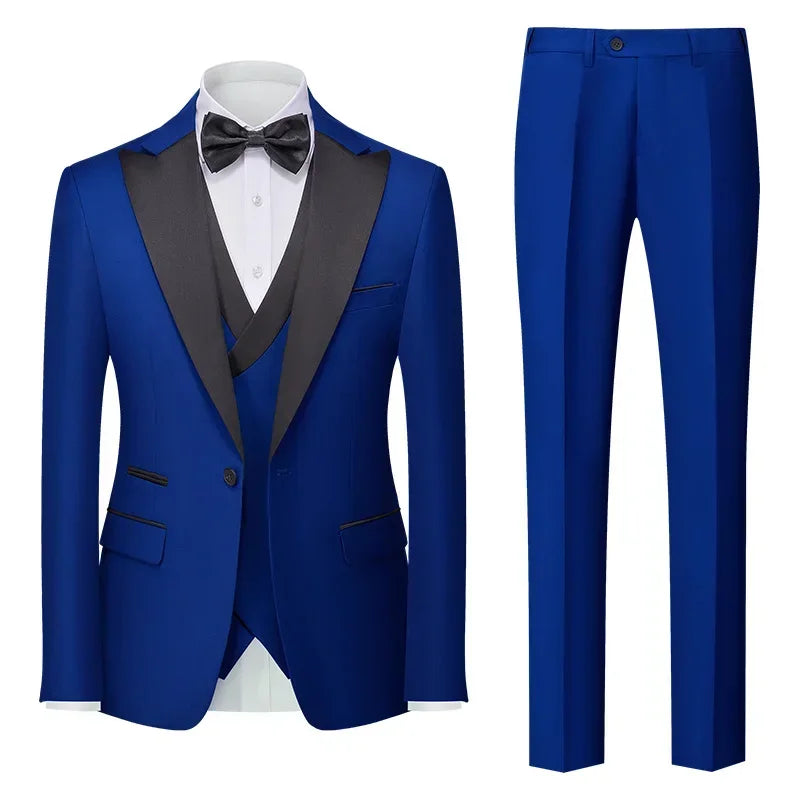 men’s tuxedo, slim fit tuxedo, men’s formal suit, black lapel tuxedo, three piece suit