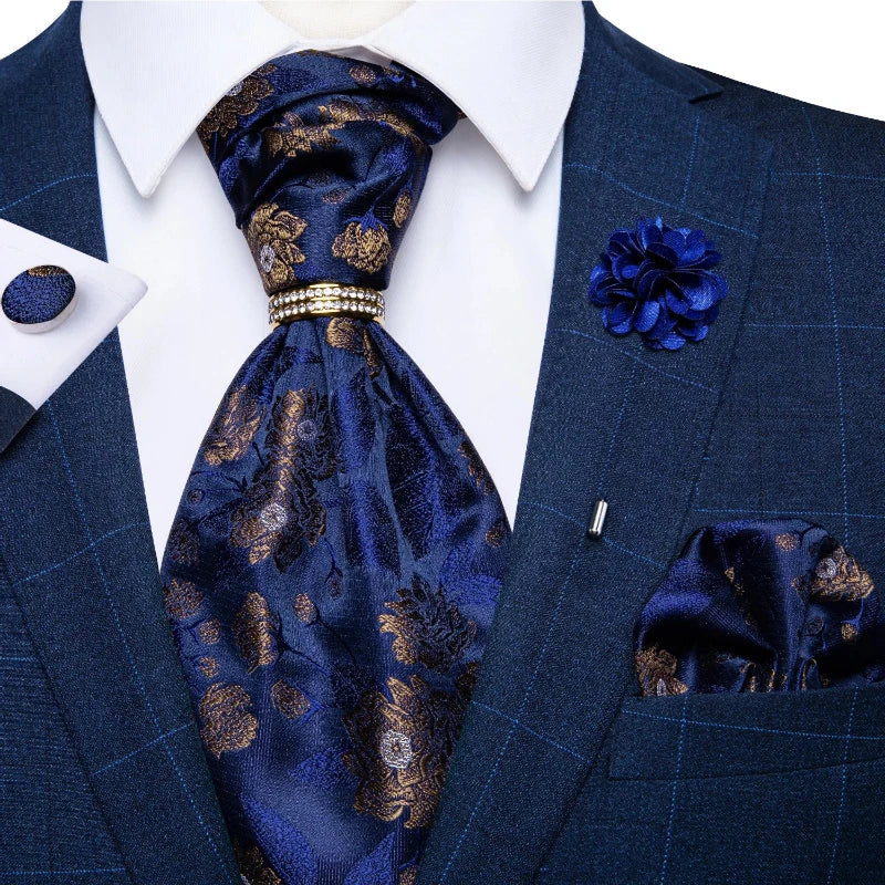 Tie Set, Tie, silk ascot set, patterned ascot tie, men’s wedding accessories, men’s formal accessories, men’s ascot tie, Maximus ascot tie, luxury ascot tie, ascot tie set, Ascot Tie