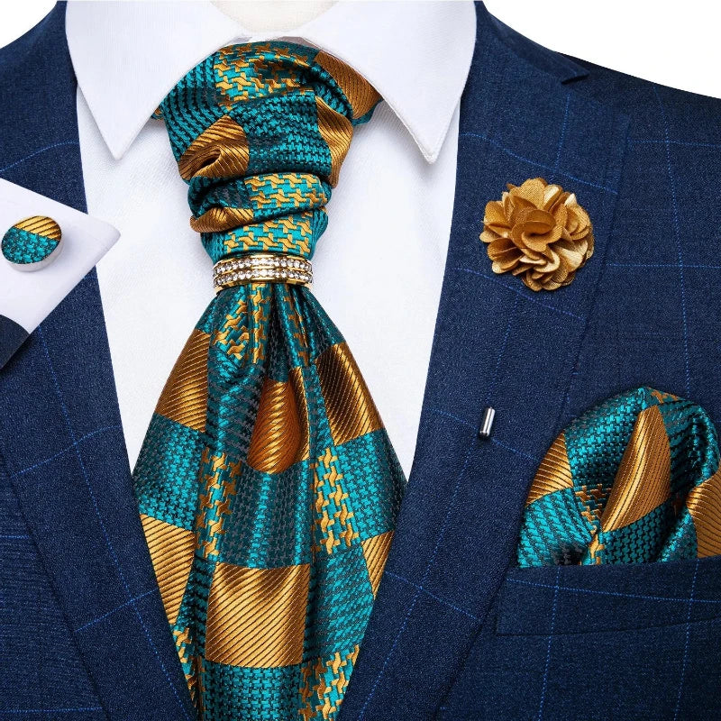 Tie Set, Tie, silk ascot set, patterned ascot tie, men’s wedding accessories, men’s formal accessories, men’s ascot tie, Maximus ascot tie, luxury ascot tie, ascot tie set, Ascot Tie