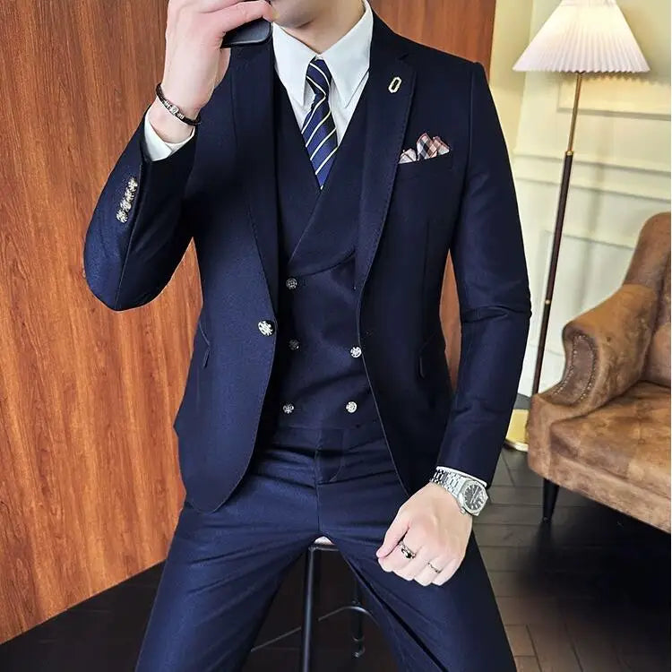 suit, modern men’s suit, men’s suit, men’s slim fit suit, formal men’s suit, executive men’s suit, double-breasted waistcoat suit