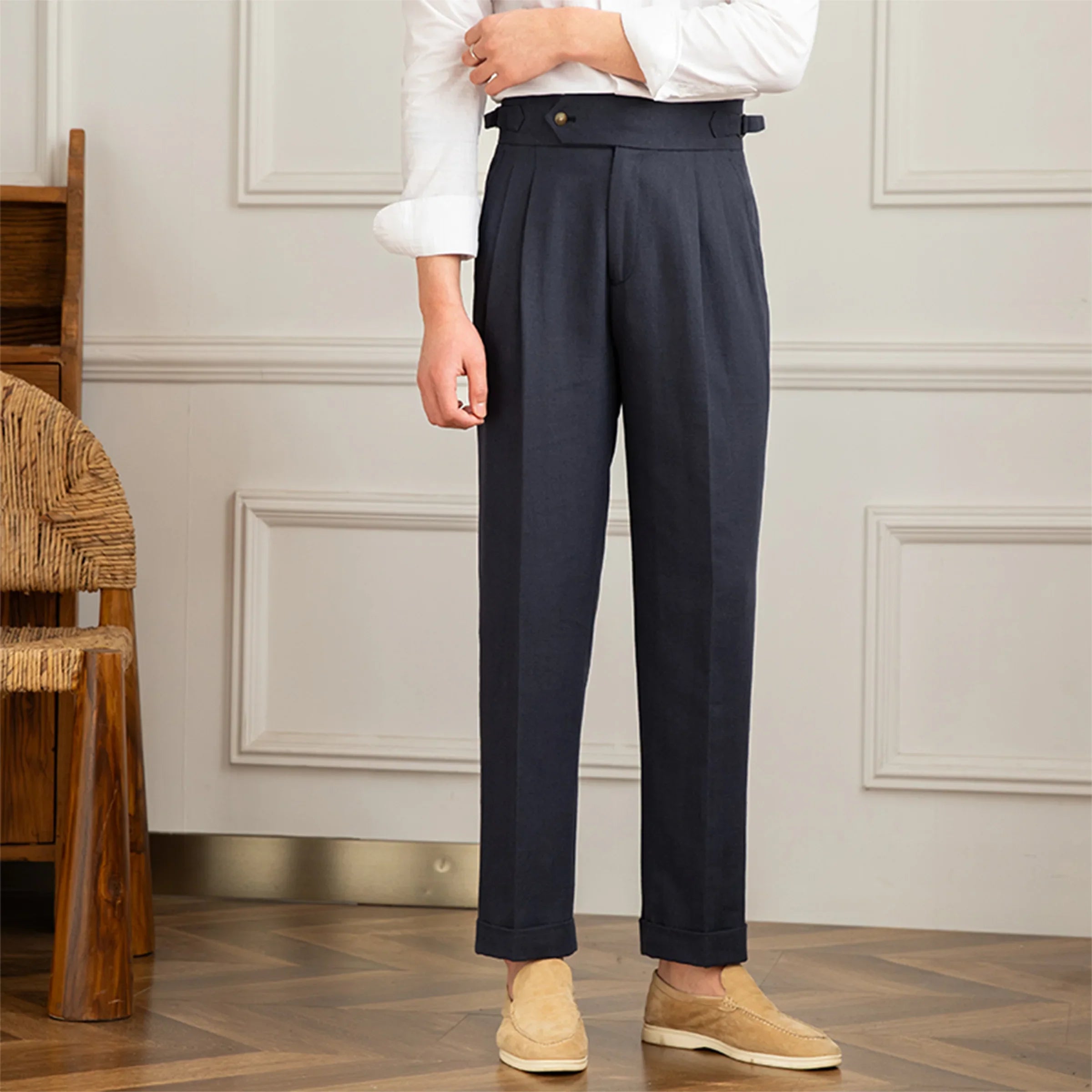 Men’s Cotton & Linen Tailored Trousers Slim Toscana Maximus