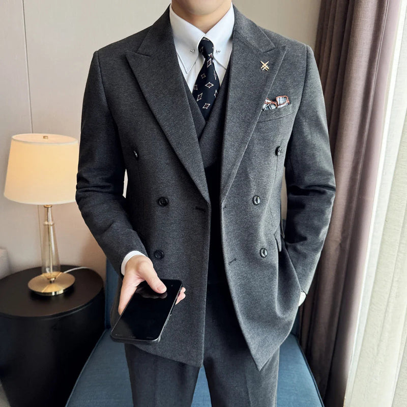 suit, Plain Suit, men’s suit, Men's Double-Breasted Suit, Men's Double-Breasted Plain Suit, double-breasted suit