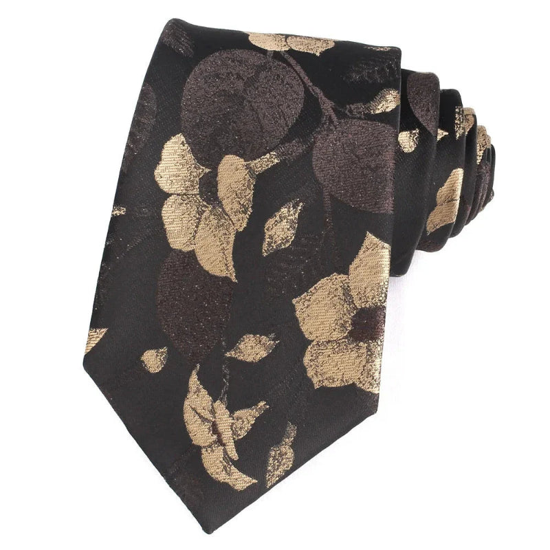 Tie, premium polyester tie, Patterned Tie, Maximus tie, formal floral tie, floral patterned tie for men, elegant men’s necktie, brown floral tie, Brown Floral Patterned Tie