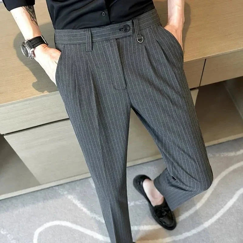 men’s striped tailored trousers, formal men’s pants, classic striped trousers, men’s dress trousers, professional men’s trousers